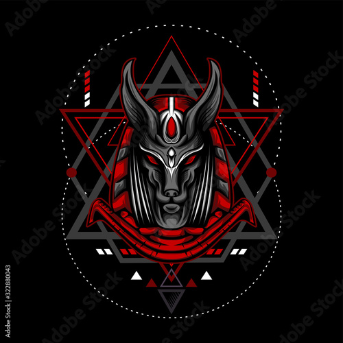 Red Anubis with Geometry Ornament
