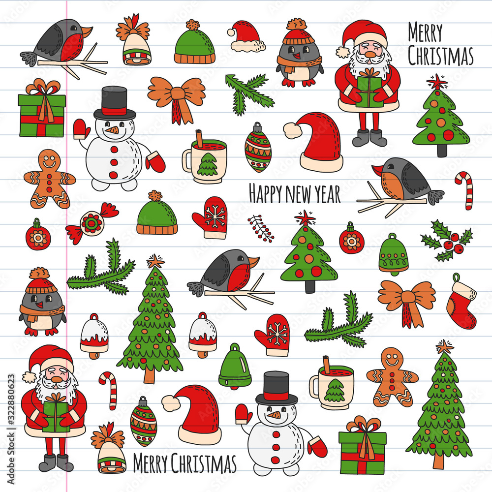 Fototapeta premium Christmas element in doodle kids drawing style. Vector pattern.