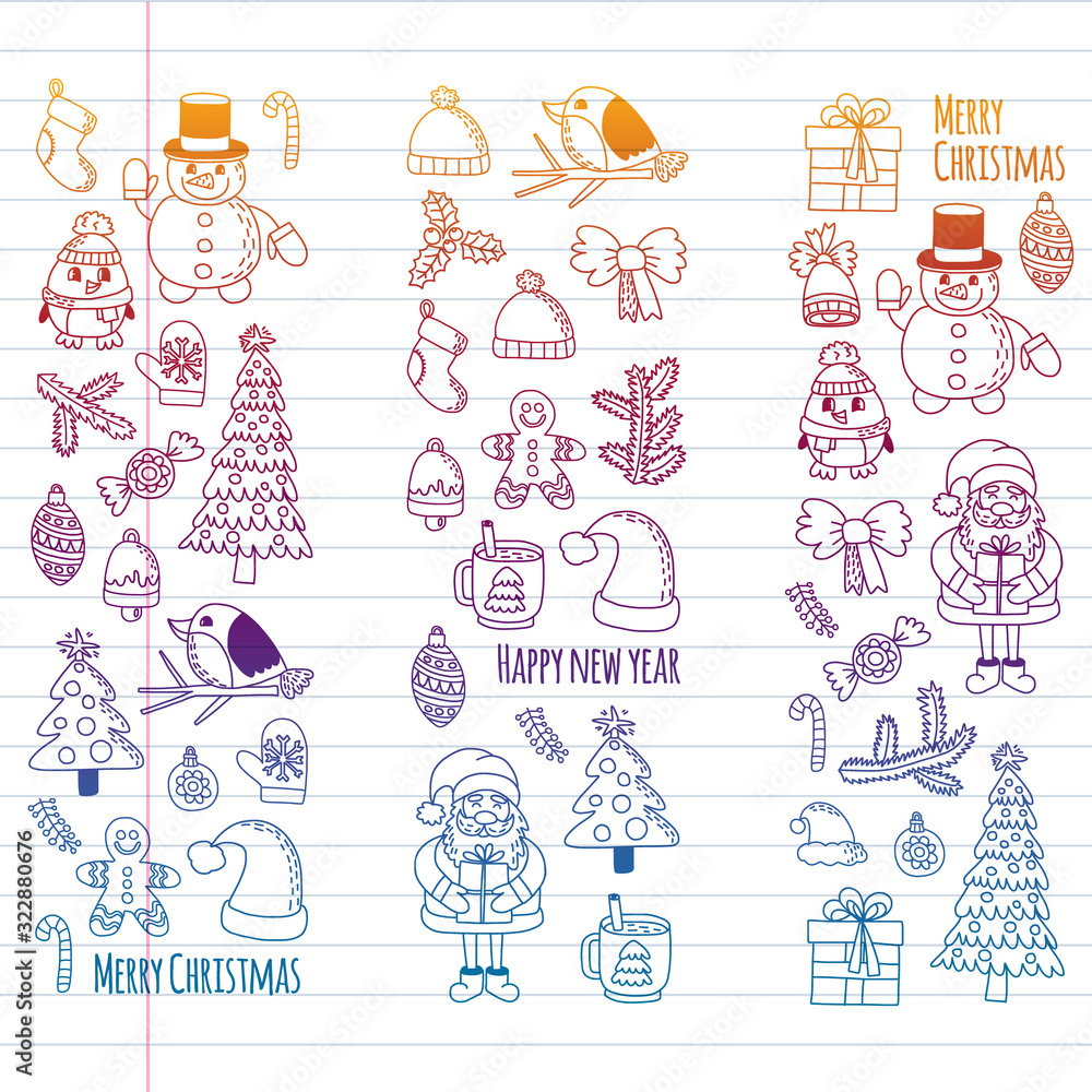 Naklejka premium Christmas element in doodle kids drawing style. Vector pattern.