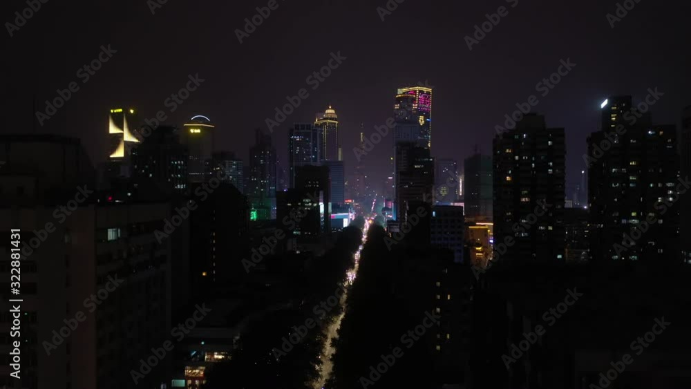 flight over nanjing city center night time traffic street aerial panorama 4k china flight over nanjing city center night time traffic street aerial panorama 4k china