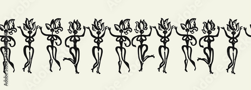 Brazilian dancers carnival procession. Carnival party. Brush drawn ornamental illustration. Vector pattern.