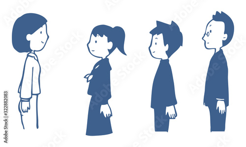 横向き先生生徒単色