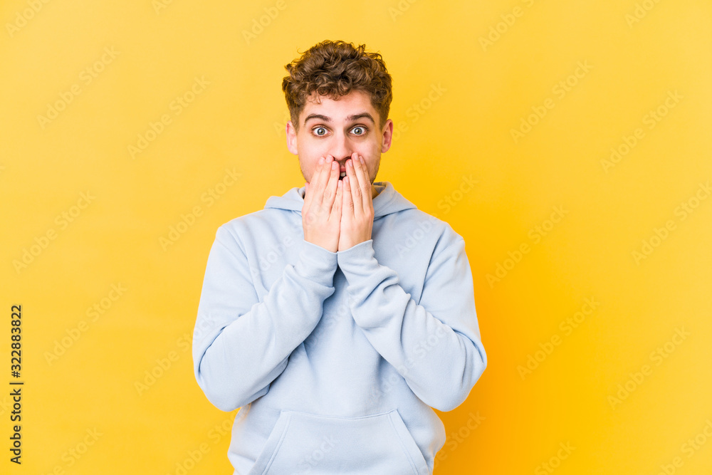 shocked, covering mouth with hands, anxious to discover something new. shocked, covering mouth with hands, anxious to discover something new.