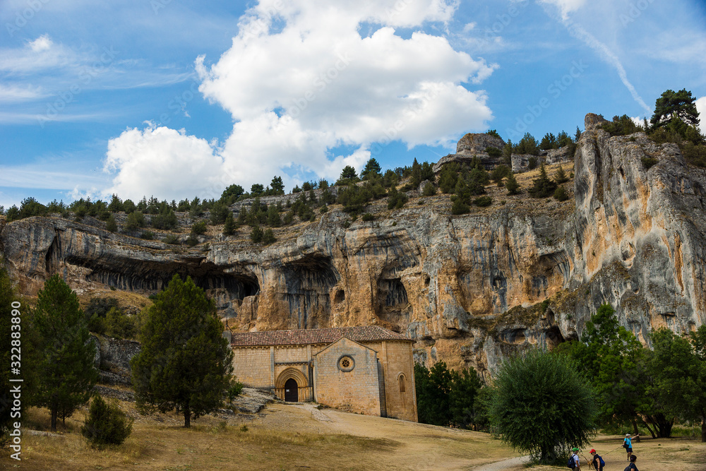 Caves and cliffs in the Lobos river canyon, place of vultures, Soria, Castile and Leon, Spain