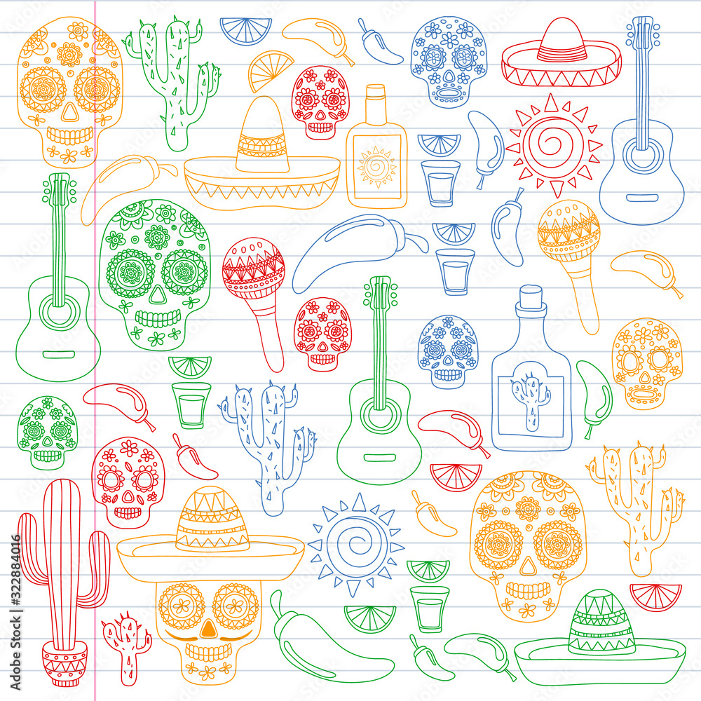 Mexico vector pattern. Day of the Dead. Icons for posters, banners, backgrounds. Mexico vector pattern. Day of the Dead. Icons for posters, banners, backgrounds.