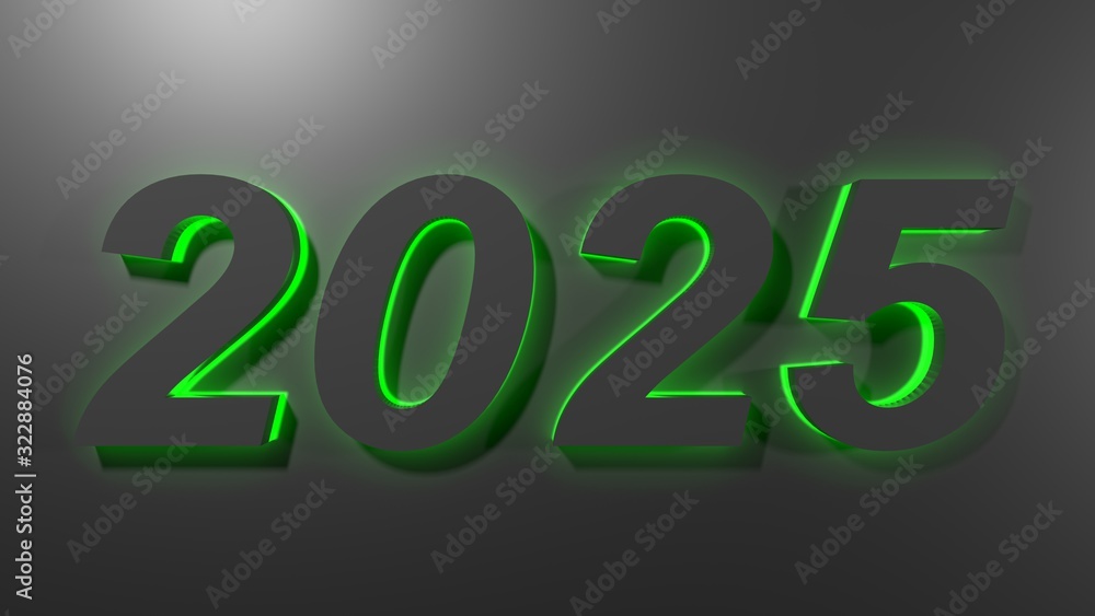 2025 in black digits with green back light, on a black surface - 3D rendering illustration 2025 in black digits with green back light, on a black surface - 3D rendering illustration