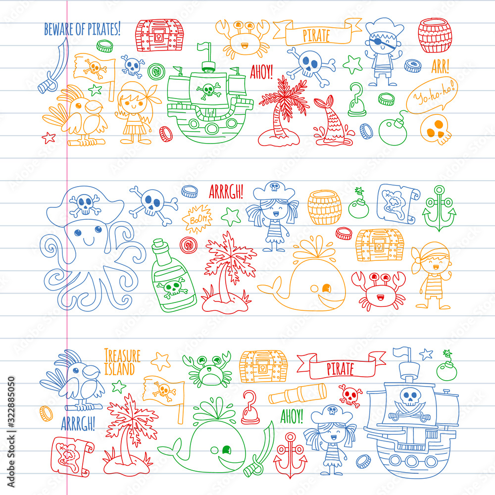 Vector pattern with pirate icons. Adventure, birthday party. Vector pattern with pirate icons. Adventure, birthday party.