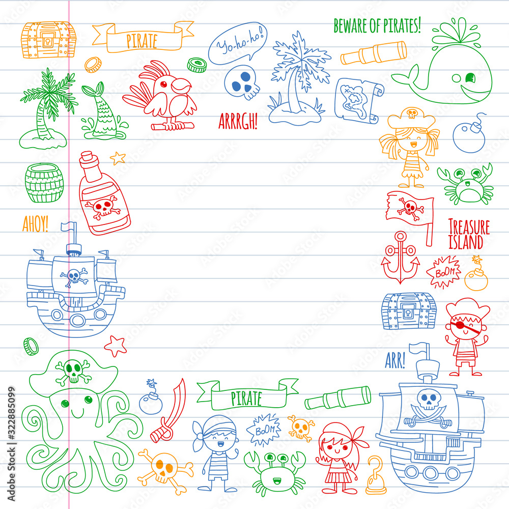 Vector pattern with pirate icons. Adventure, birthday party. Vector pattern with pirate icons. Adventure, birthday party.