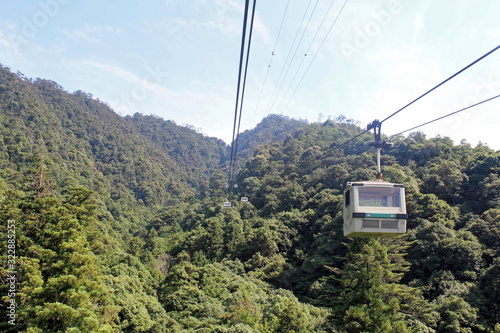 Miyajima, Japan - July 20, 2019: Miyajima Ropeway car in Hatsukaichi, Hiroshima which climbs Mount Misen of Miyajima Island. Cable car over mountain