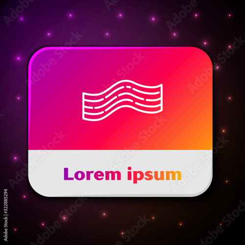 White line Bacon stripe icon isolated on black background. Rectangle color button. Vector Illustration