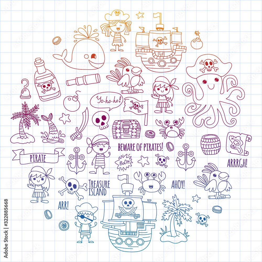 Vector pattern with pirate icons. Adventure, birthday party. Vector pattern with pirate icons. Adventure, birthday party.