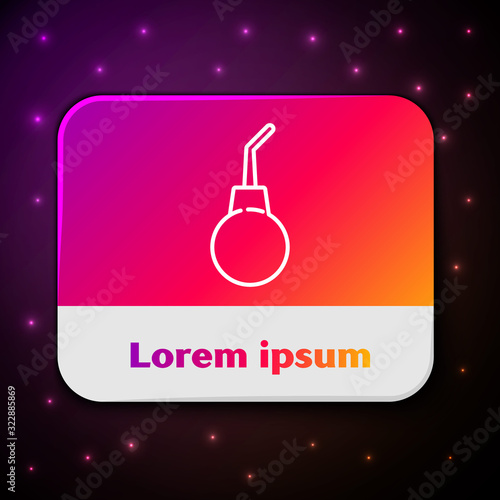 White line Enema pear icon isolated on black background. Medical rubber pump. Rectangle color button. Vector Illustration