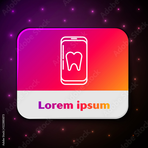 White line Online dental care icon isolated on black background. Dental service information call center. Rectangle color button. Vector Illustration
