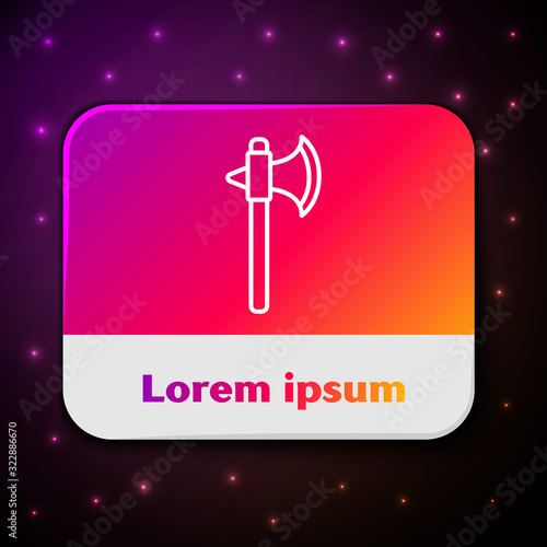 White line Medieval axe icon isolated on black background. Battle axe, executioner axe. Rectangle color button. Vector Illustration