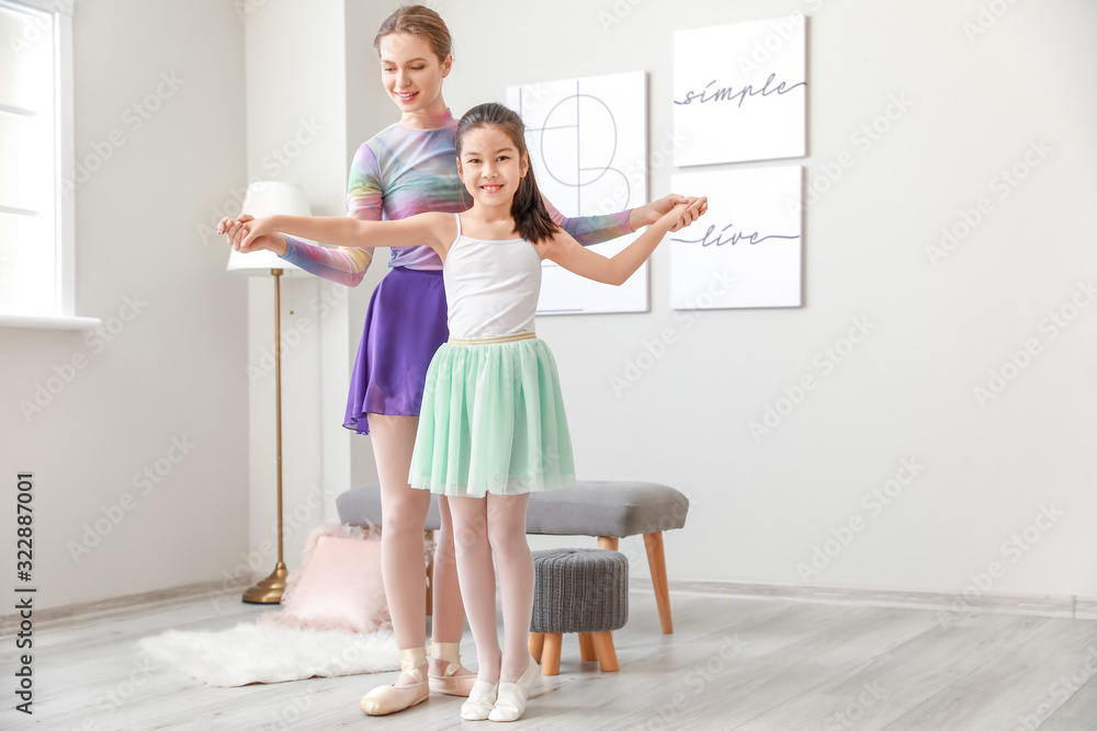Little ballerina training with coach at home Little ballerina training with coach at home