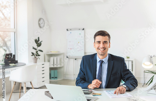 Fototapeta Male bank manager working in office