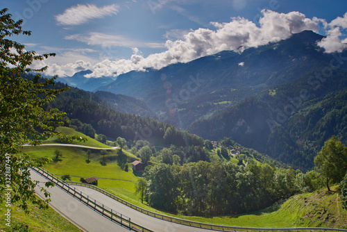 Schilderij op canvas Wavy Mountain Road, Castiel village, Switzerland