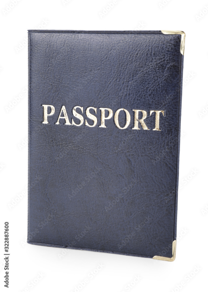 One passport on white background One passport on white background