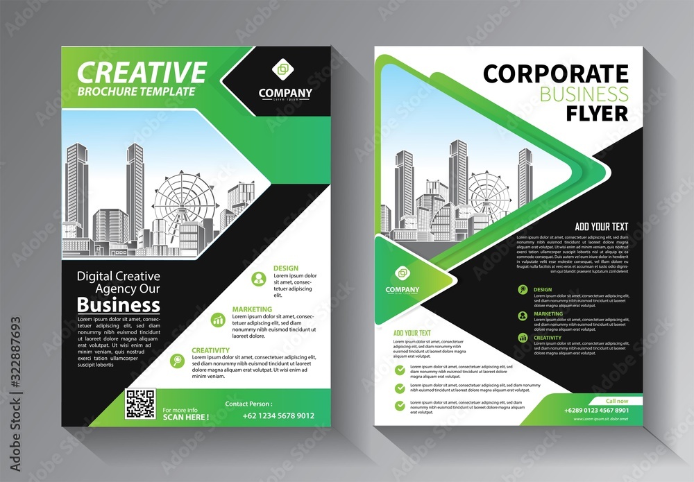 Brochure design, cover modern layout, annual report, poster, flyer in A4 with colorful triangles, geometric shapes for tech, science, market with light background