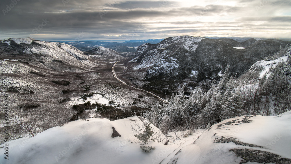 Panoramic view from mount du Dome after snowstorm, Quebec, Canada