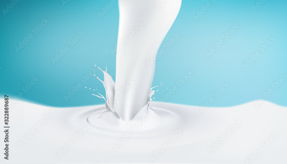 Realistic milk splash on blue background Realistic milk splash on blue background