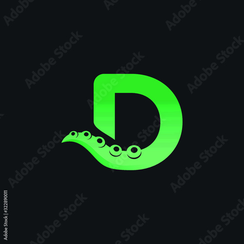Letter D Logo Design with Tentacle Element