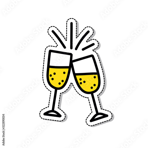 glasses of champagne doodle icon, vector illustration