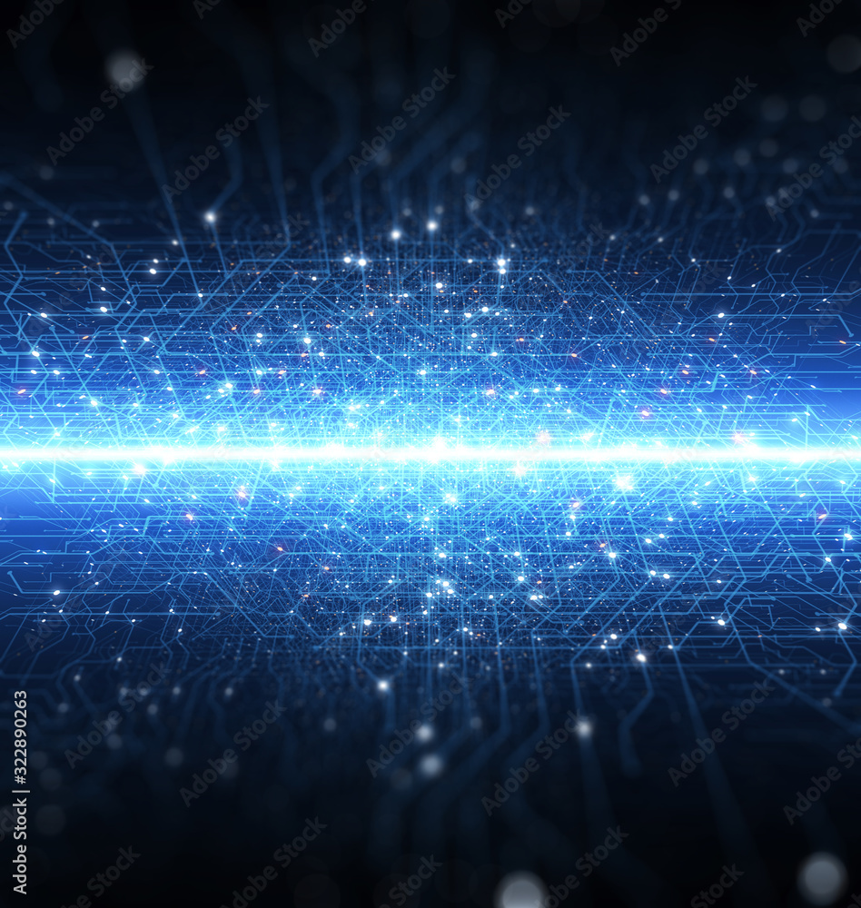 Obraz premium Abstrat Circuit board. Electronic computer hardware technology. Motherboard digital chip. atrix particles grid virtual reality. Network communication processor. Information CPU engineering 3D render