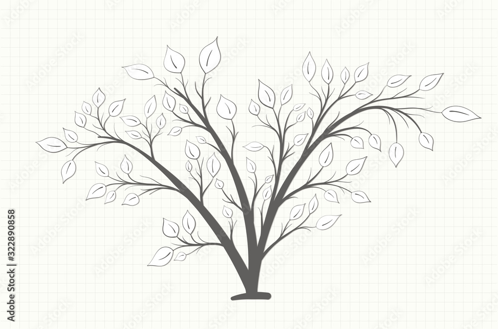 Bush with branches and leaves of different shapes in vintage style on a notebook sheet Bush with branches and leaves of different shapes in vintage style on a notebook sheet
