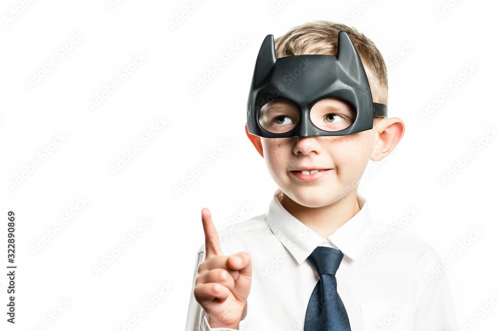 boy in superhero mask on white isolated background boy in superhero mask on white isolated background
