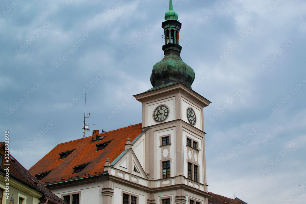 Facade of the Town Hall (Radnice) of Loket, located in Loket Market, the main square, in Czech Republic