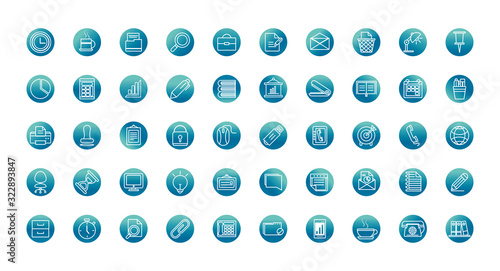 office supply equipment stationery icon set block gradient style icon