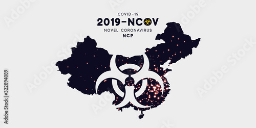 Novel Coronavirus (2019-nCoV). China pathogen respiratory coronavirus 2019-nCoV originating in Wuhan, Asia-China map infographics. Virus Covid 19-NCP. nCoV denoted is single-stranded RNA virus.