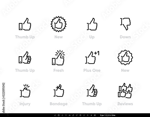 Thumb Up Editable Line Icons.