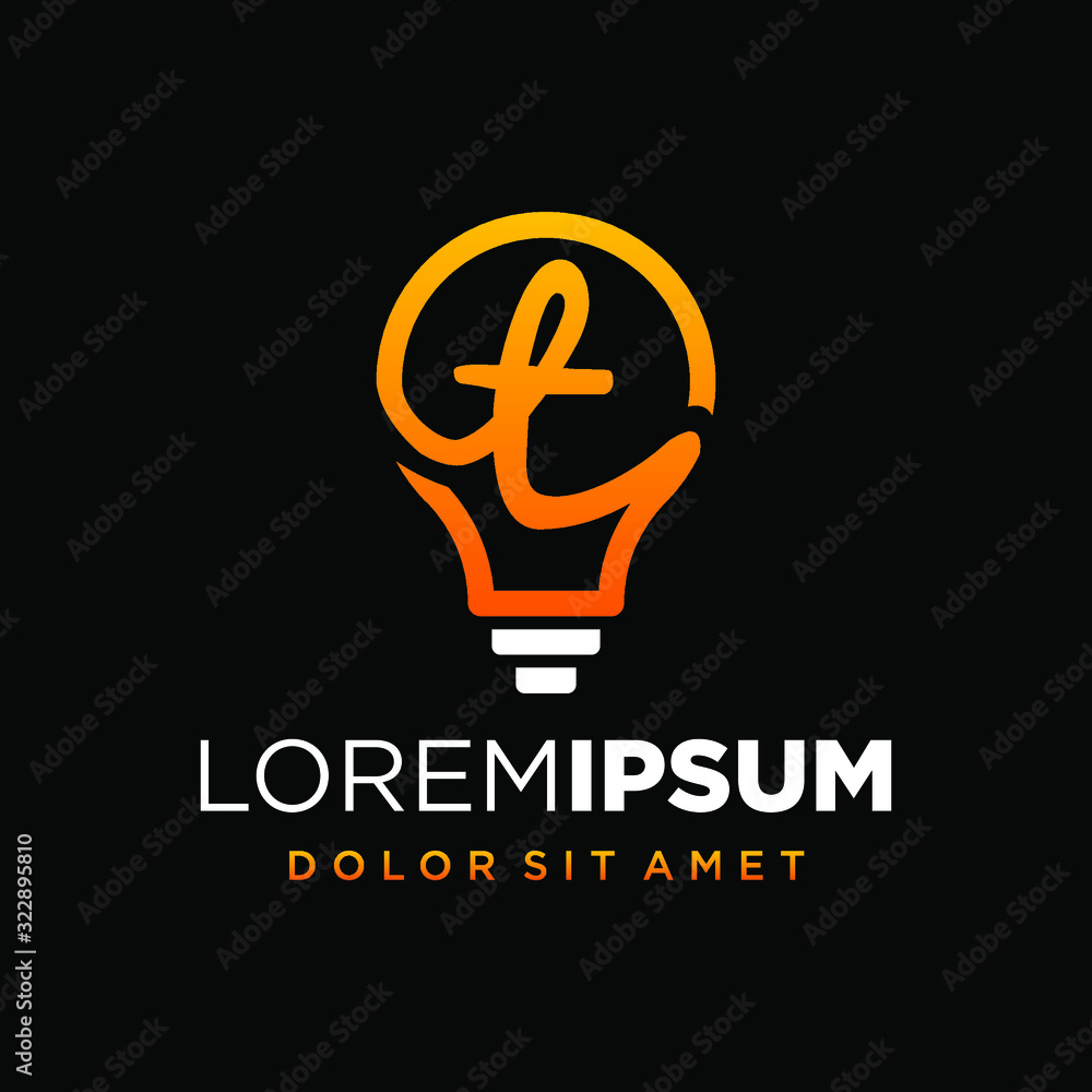 Initial Letter T with Lamp or Idea Logo Design Concept Initial Letter T with Lamp or Idea Logo Design Concept