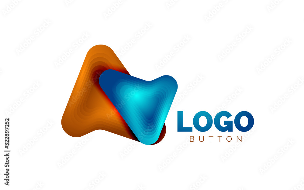 Arrow logo template. Or play or download button logotype template. Minimal geometrical design, 3d geometric bold symbol in relief style with color blend steps effect. Vector Illustration Arrow logo template. Or play or download button logotype template. Minimal geometrical design, 3d geometric bold symbol in relief style with color blend steps effect. Vector Illustration
