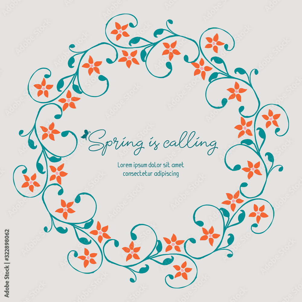 The unique shape of leaf and floral frame design, for spring calling greeting card template decor. Vector