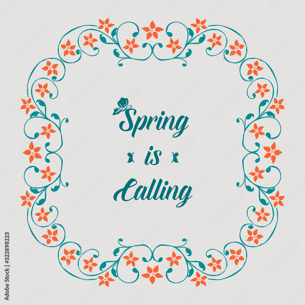 The unique shape of leaf and floral frame design, for spring calling greeting card template decor. Vector