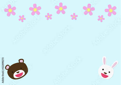 切り絵風　動物と花