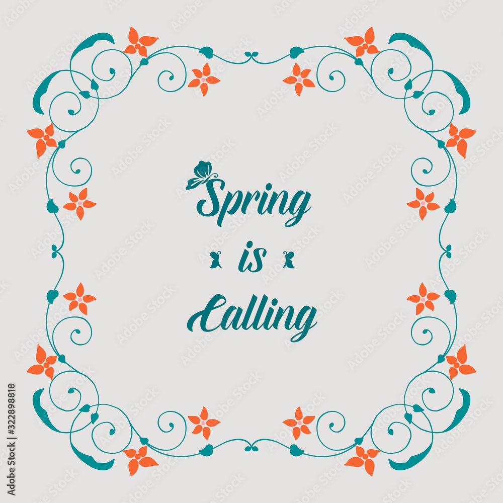 Simple shape of leaf and floral frame, for elegant spring calling greeting card design. Vector