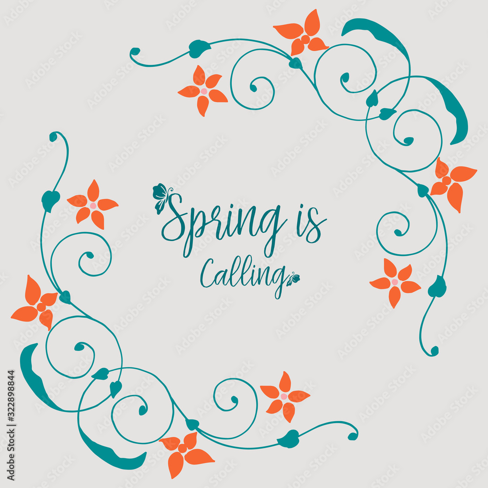 Simple shape of leaf and floral frame, for elegant spring calling greeting card design. Vector