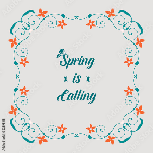 Simple shape of leaf and floral frame, for elegant spring calling greeting card design. Vector