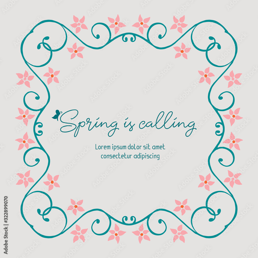 Leaf and floral cute frame, for spring calling greeting card design. Vector