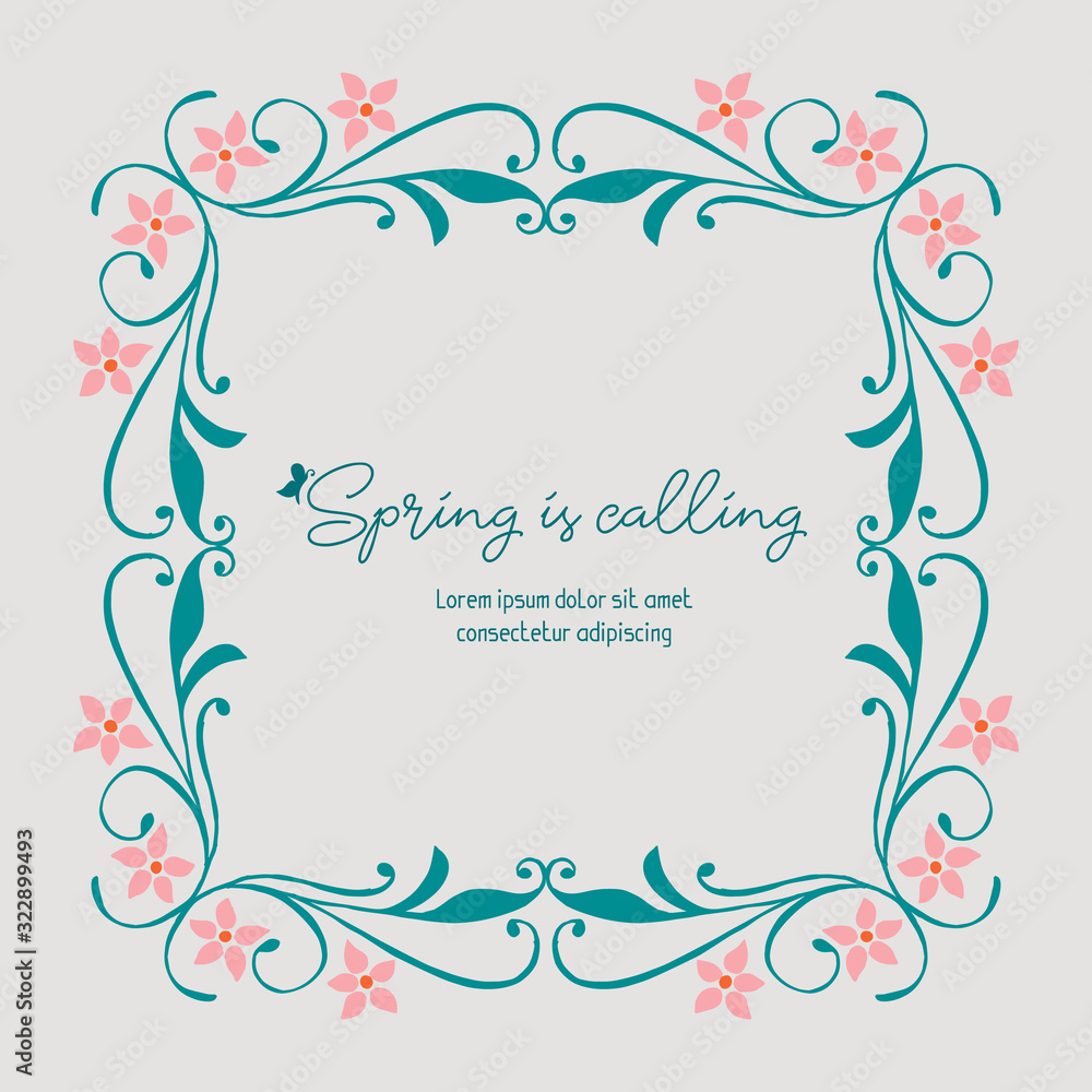 Beautiful pattern of leaf and floral frame, for romantic spring calling poster design. Vector
