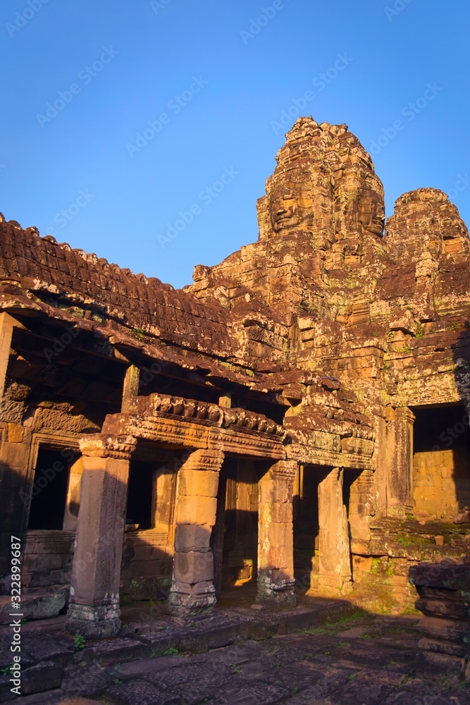 Fototapeta premium Inner western courtyard of Bayon temple, located in Angkor, Cambodia, the ancient capital city of the Khmer empire.