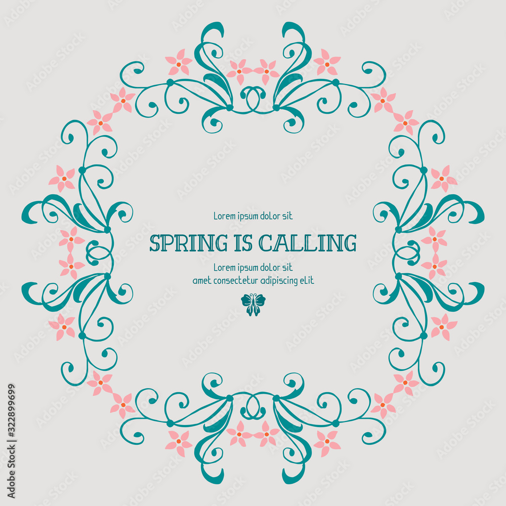 Romantic shape of leaf and floral frame, for spring calling greeting card design. Vector