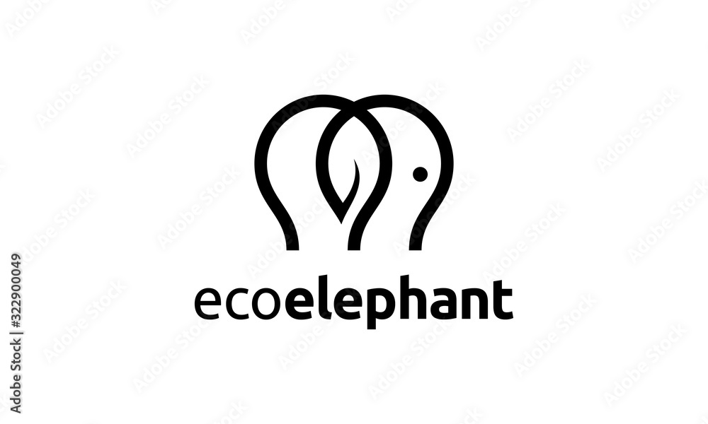 elephant animal with eco leaf logo design template elephant animal with eco leaf logo design template