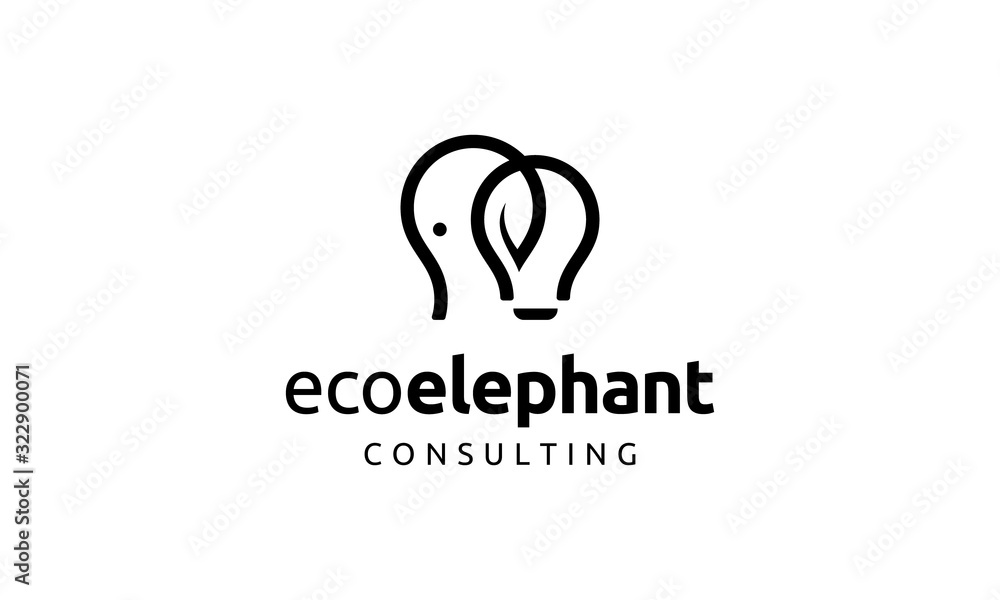 elephant animal with light bulb think mind idea and eco leaf logo design template elephant animal with light bulb think mind idea and eco leaf logo design template