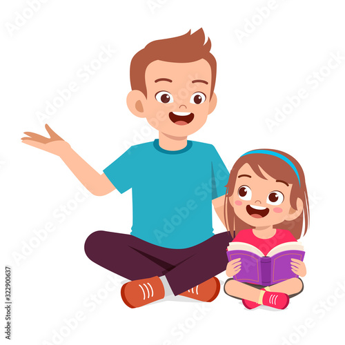 happy cute little kid girl read book with dad