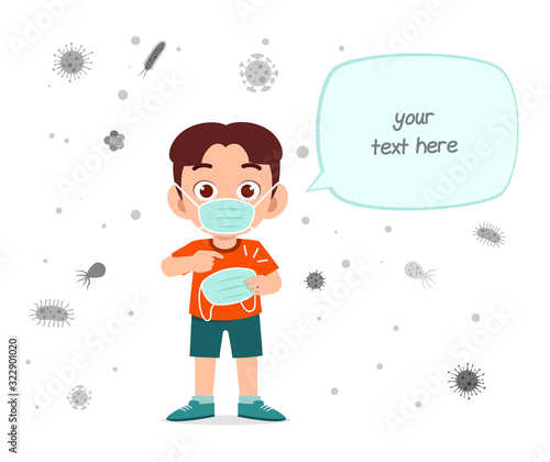happy cute little kid boy wear mask avoid virus